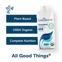 Kate Farms vanilla shake nutrition panel showing 455 calories and 20 g protein