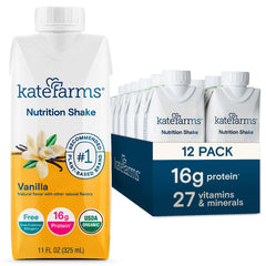 Kate Farms Organic Nutrition Shake Vanilla bottle showing plant-based protein benefits