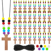 Kathfly DIY wood cross necklace assembly with beads, perfect for family crafting.