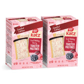 Katz Gluten Free Iced Holiday Berry Toaster Pastries in a festive pack shot, great for quick breakfasts.