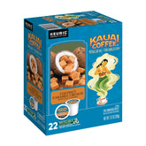Kauai Coffee Coconut Caramel Crunch pod 22ct on countertop for easy mornings.