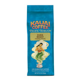 Kauai Coffee Koloa Estate bag closeup showing premium grind for a smoother brew.