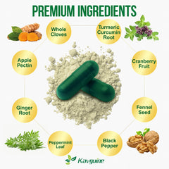 Kavguine bottle label closeup, notes vegan and allergen-free formulation.