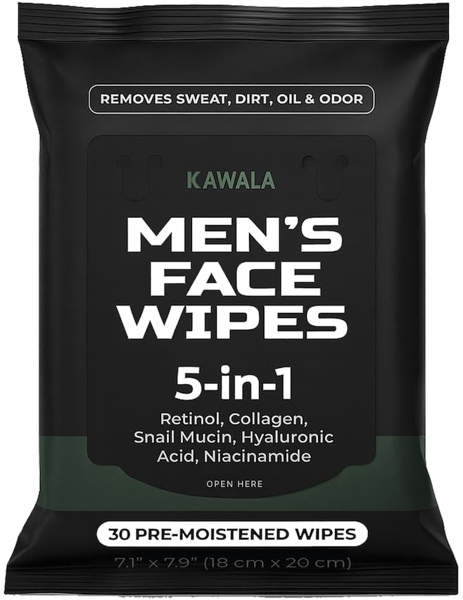 Kawala Mens Face Wipes pack shot for on-the-go cleansing