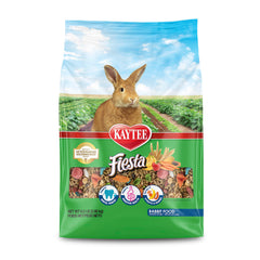 Kaytee Fiesta rabbit food mix with varied shapes and textures to engage chewing.
