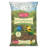Kaytee Spring Migration seed blend at feeder attracting migratory songbirds