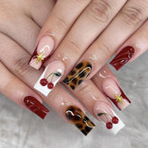 Kcjckcdd brown leopard press-on nails for bold daily wear