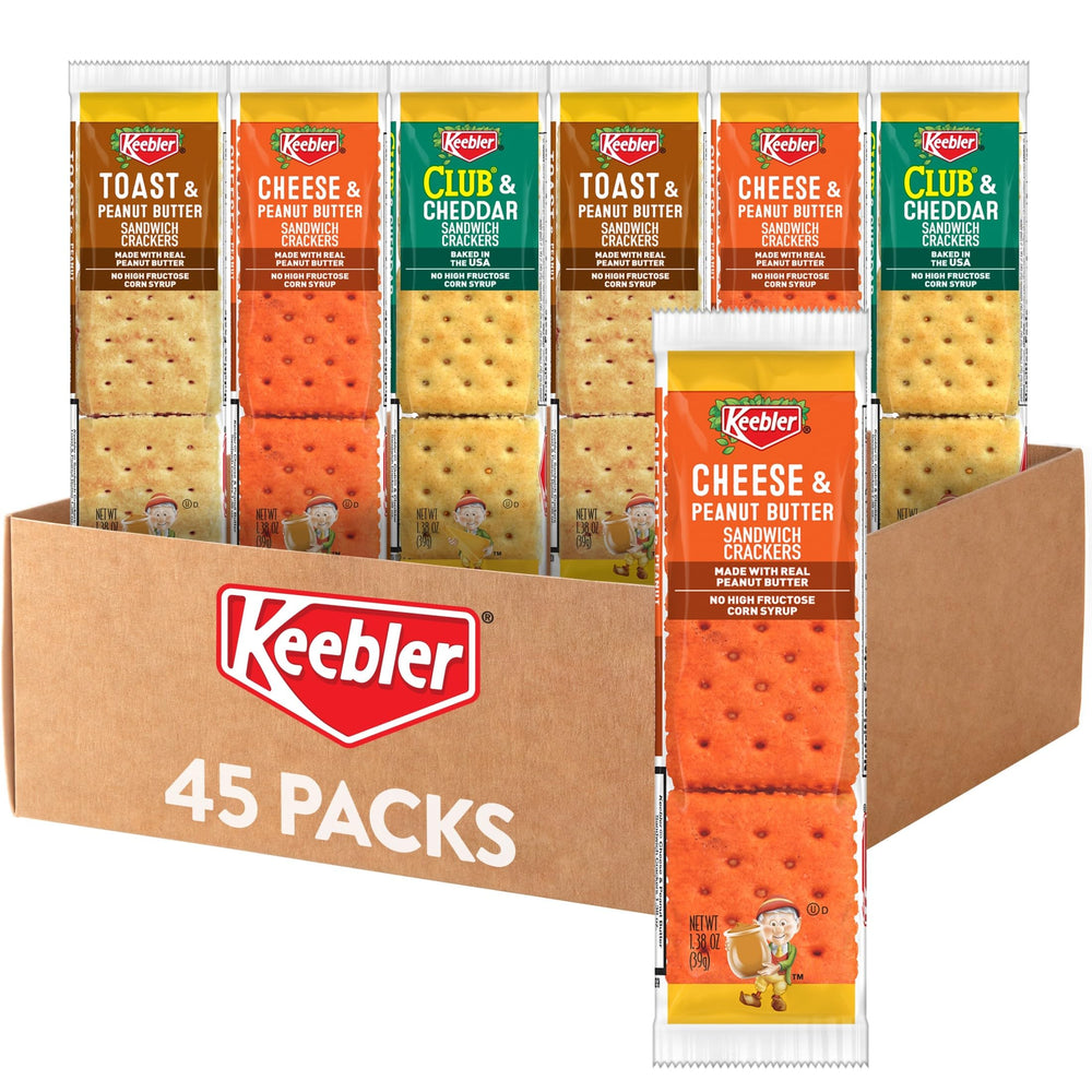 Keebler Sandwich Crackers variety pack for convenient 45-pack snacking on-the-go