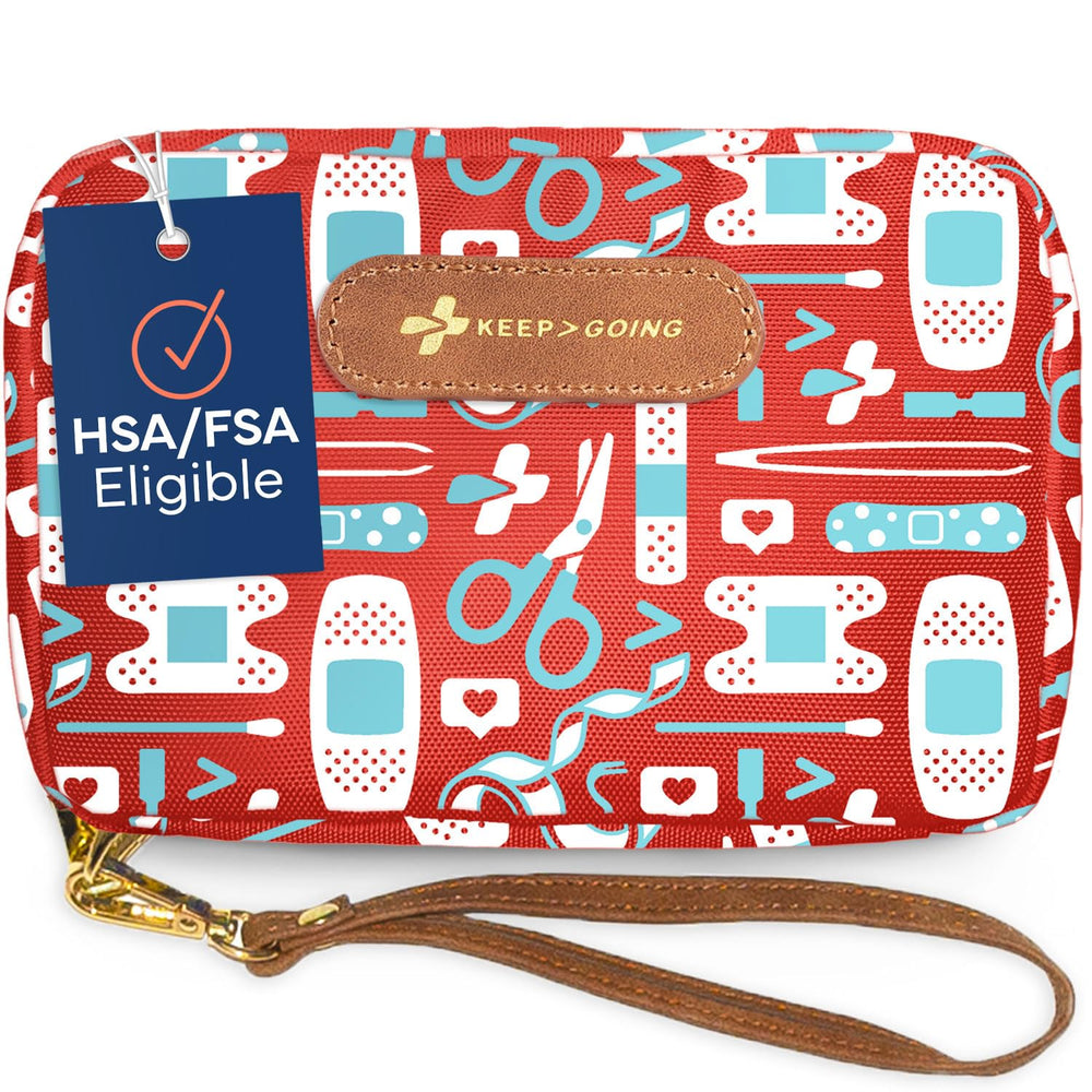 KEEP>GOING travel first aid kit contents ready for quick care on the go.