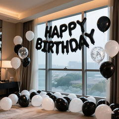 K.E.J. Wall/ceiling backdrop with bold birthday letters for celebrations.