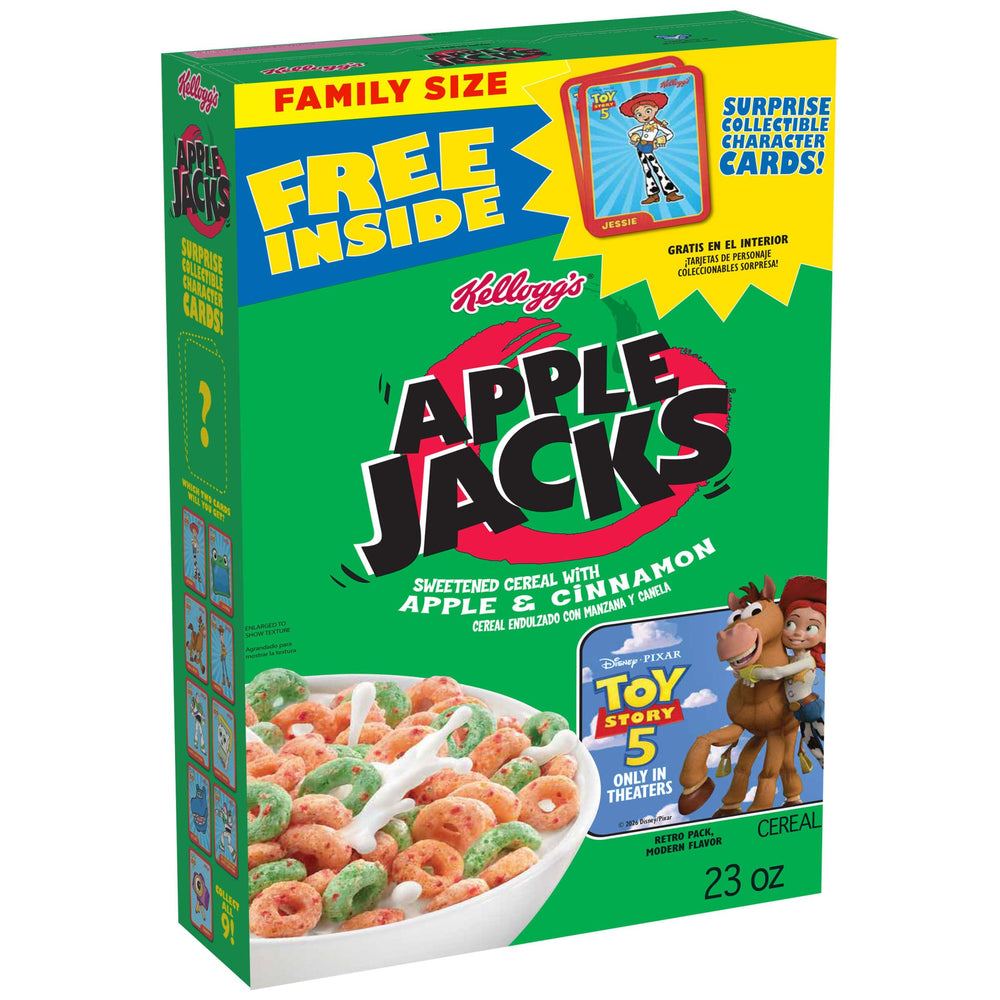 Kellogg's Apple Jacks box front view for a convenient breakfast option.
