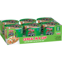 Kellogg's Apple Jacks Cups showing crunchy apple-cinnamon O's for quick breakfast