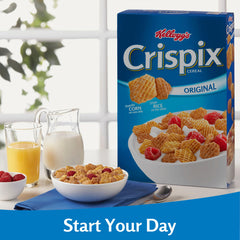 Pouring Kellogg's Crispix cereal into a bowl shows rice and corn texture
