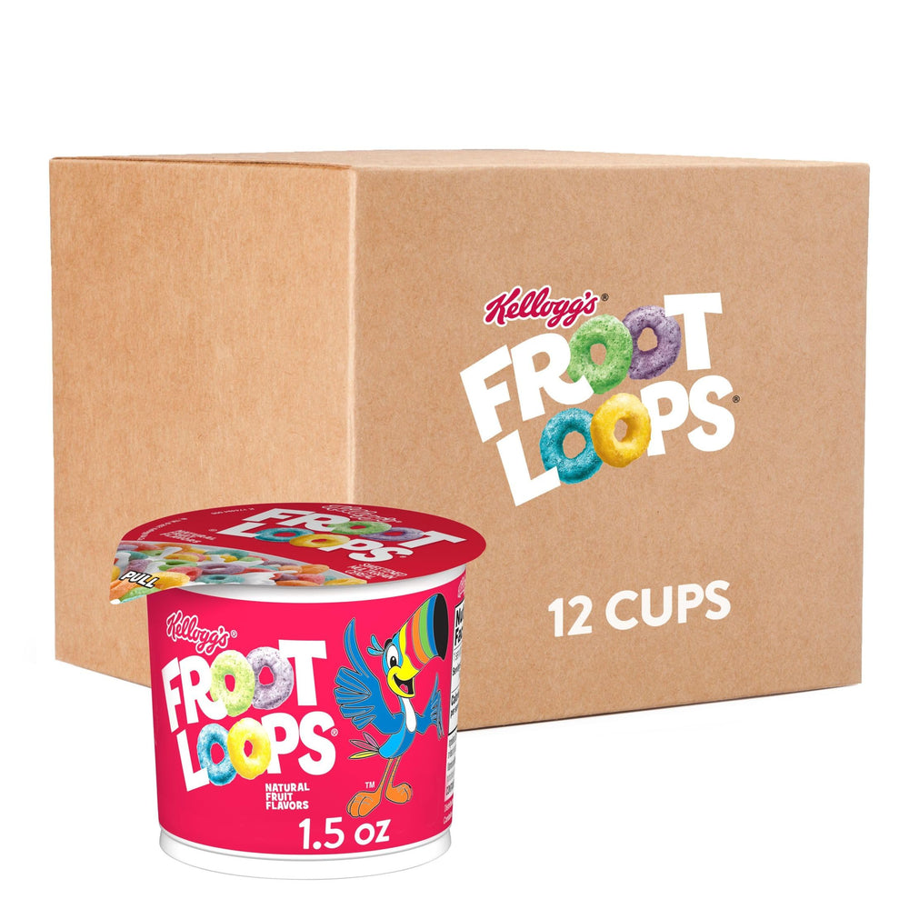 Kellogg's Froot Loops Cups ready to eat for on-the-go breakfasts.