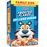 Kellogg's Frosted Flakes 25% Less Sugar box for easy mornings.
