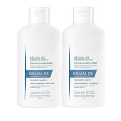 KELUAL DS anti-dandruff shampoo bottle showing dermatological formula for severe dandruff relief