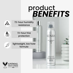 Kenra Anti-Humidity Spray 5 twist-cap close-up on a shelf for easy access and use