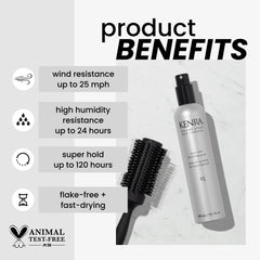 Kenra Non-Aerosol Volume Spray 25 dispense shows even mist for all hair types.
