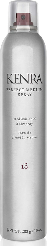 Kenra Perfect Medium Spray bottle shot shows a sleek design for controlled styling