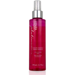 Kenra Platinum Color Charge Spray Serum bottle on vanity for color protection and shine.