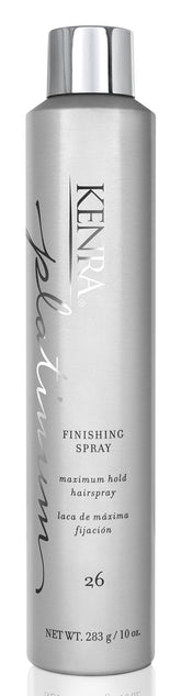Kenra Platinum Finishing Spray 10oz bottle offers a strong, lasting hold for all-day styles.