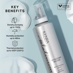 Kenra Platinum Thickening Mousse texture close-up shows airy foam for fullness.