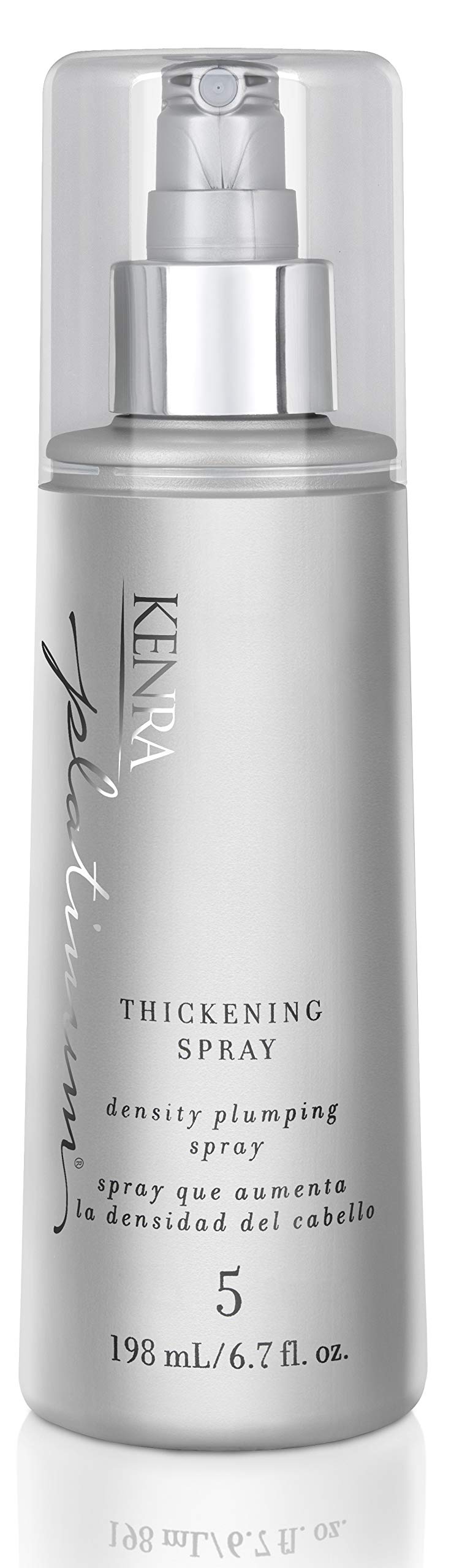 Kenra Platinum Thickening Spray mist-application shows even coverage for fuller hair.