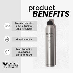 Kenra Ultra Freeze Spray 30 spray-dispense action illustrating fast-drying formula.