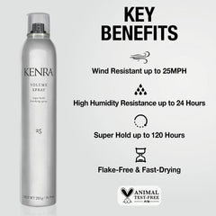 Kenra Volume Spray 25 fast-drying finish for quick styling