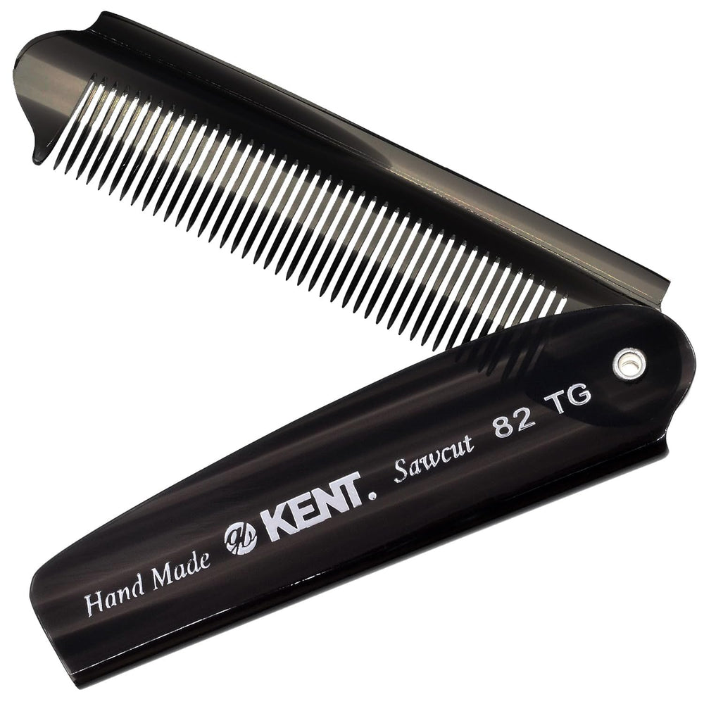 Kent 82T pocket comb open with black graphite finish for on-the-go grooming