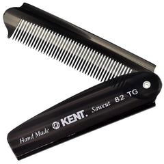 Kent 82T pocket comb open with black graphite finish for on-the-go grooming