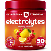 Keppi electrolytes raspberry lemonade tub for quick zero-calorie hydration.