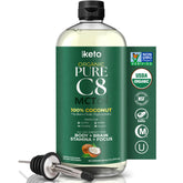 Keppi Organic MCT Oil bottle being poured into coffee for keto-friendly fuel.