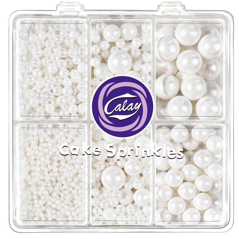 Kercky four-size white pearl sprinkles set for precise cake detailing.