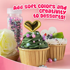 Kercky purple-pearl-sprinkles offer elegant contrast for desserts.
