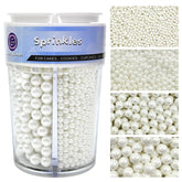 Kercky White Pearl Sprinkles bottle closeup highlighting texture and shine.