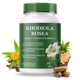 Kereeao Rhodiola Rosea capsules on a clean bottle for daily energy and resilience