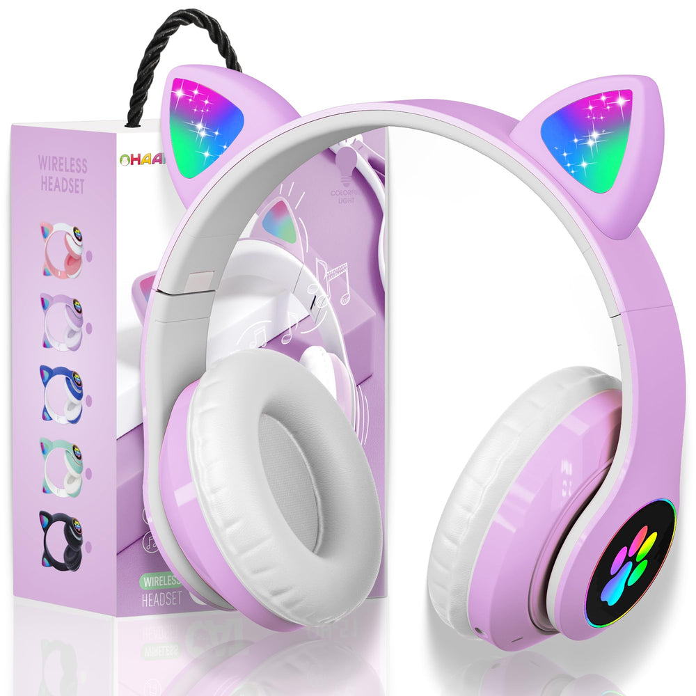 KERHAND kid cat-ear headphones with comfortable fit for joyful listening.