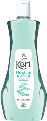 Keri Moisturizing Shower and Bath Oil bottle front showing hydration potential