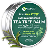 KESMEDIK Tea Tree Oil Balm bottle provides soothing skin relief.