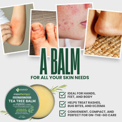 Key ingredients illustration emphasizes tea tree oil, aloe, and beeswax.