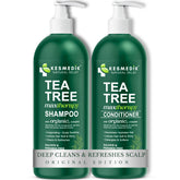 KESMEDIK Tea Tree Oil Shampoo bottle showing a refreshing cleanse for oily hair.