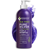KESMEDIK Tea Tree Purple Shampoo bottle — sulfate-free toning for blondes and grays.
