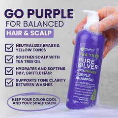 KESMEDIK Tea Tree Purple Shampoo pump bottle demonstrates easy application.