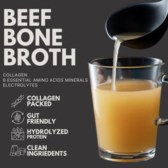 Ketostat pours bone broth into a cup for warm sipping.