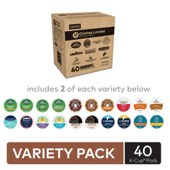 Keurig Coffee Lovers’ Collection close-up showing 20 varieties for tastings.