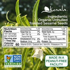 Close-up of Kevala toasted sesame seeds showing rich texture for cooking.