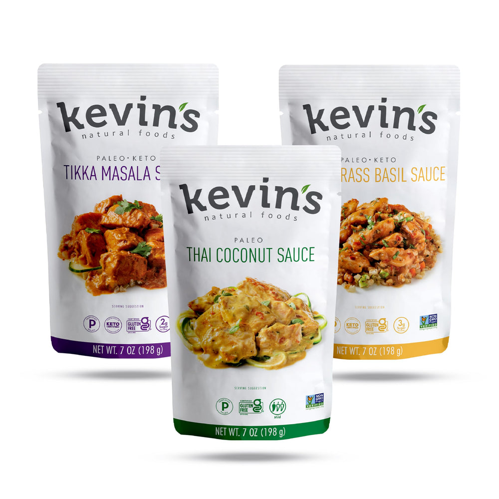 Kevin's Natural Foods Paleo Simmer Sauce Tikka Masala, ideal for quick weeknight Indian-inspired dinners.