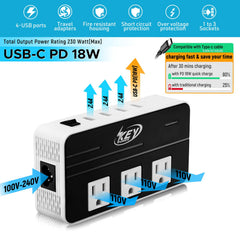 Key Power USB-C PD 18W port ready to fast-charge phones.