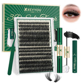 KEYYOU LASH 3D clusters kit close-up showing 280 fluffy lashes for natural volume.